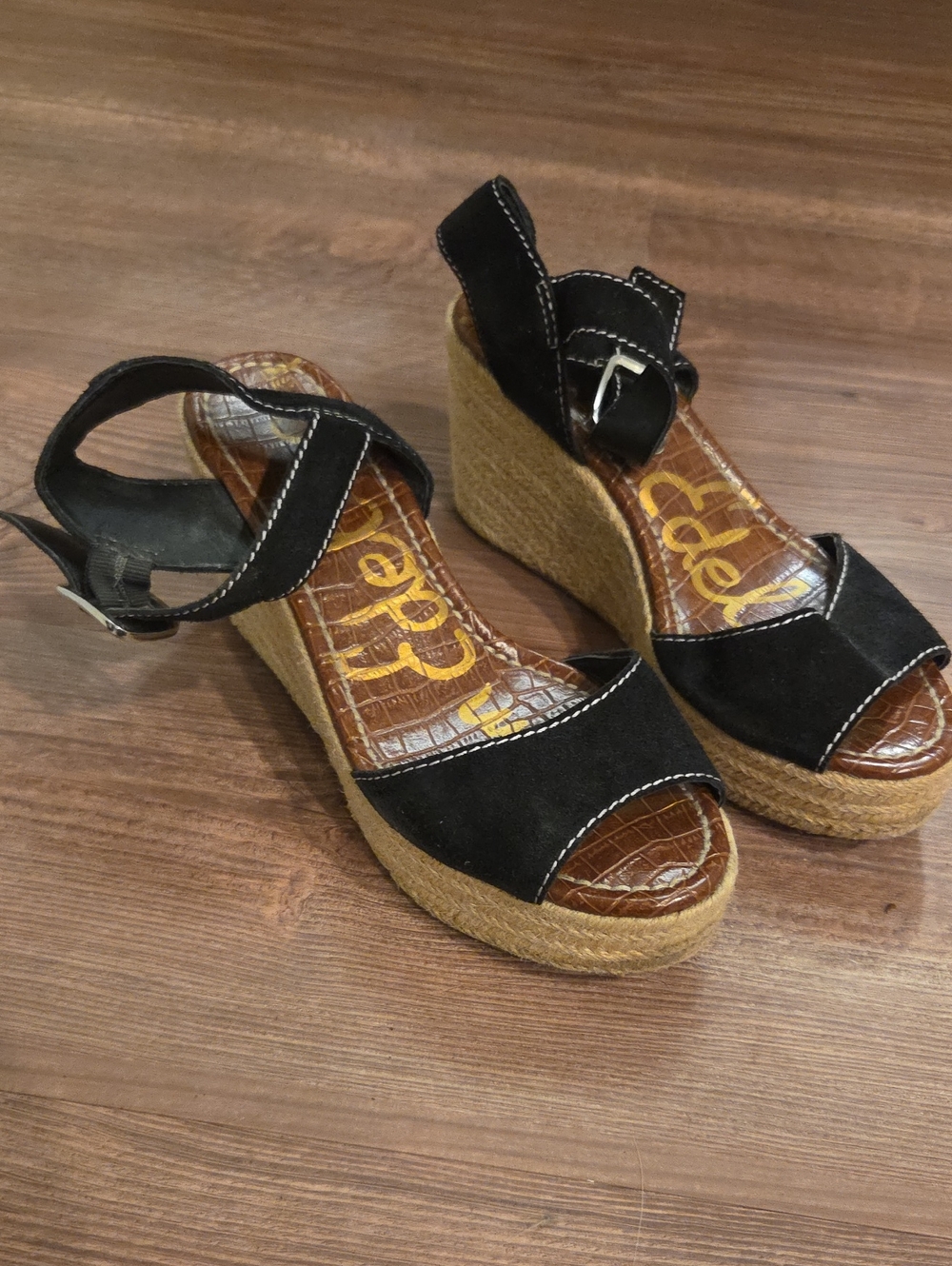 Sam Edelman Black Suede Espadrille Wedge Sandals